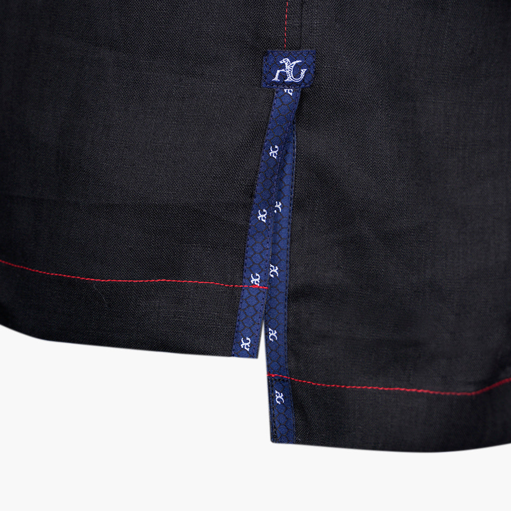 Black & Red Linen Short Sleeve Shirt - Angelo Galasso