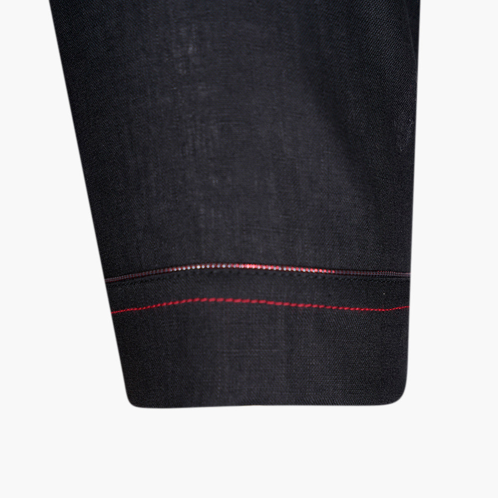 Black & Red Linen Short Sleeve Shirt - Angelo Galasso