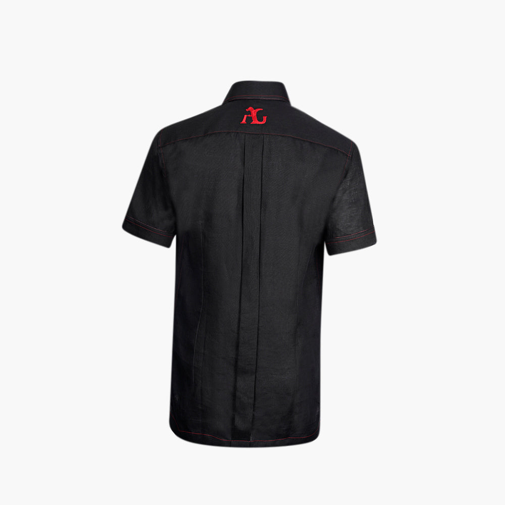 Black & Red Linen Short Sleeve Shirt - Angelo Galasso