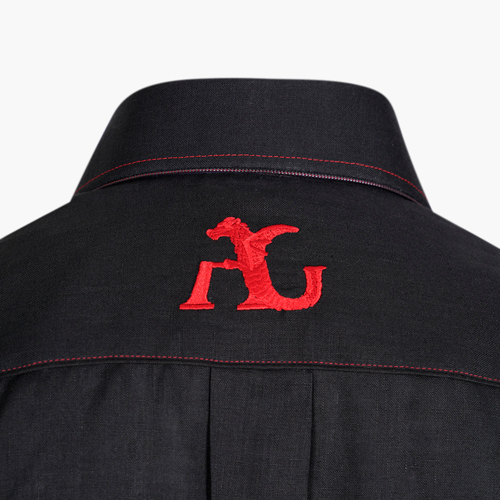 Black & Red Linen Short Sleeve Shirt - Angelo Galasso