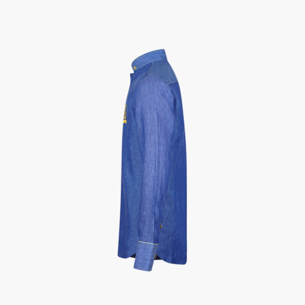 Blue & Yellow Mao Shirt - Angelo Galasso - Luxury Italian Menswear London