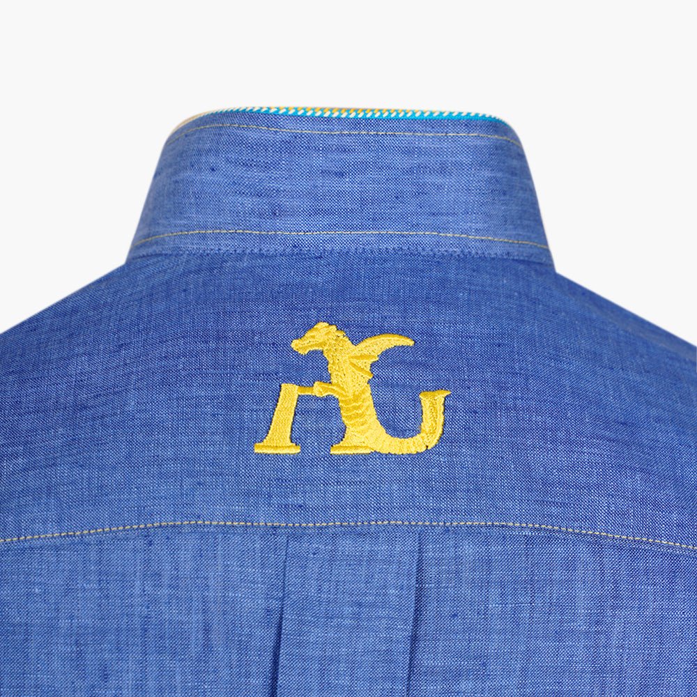 Blue & Yellow Mao Shirt - Angelo Galasso - Luxury Italian Menswear London
