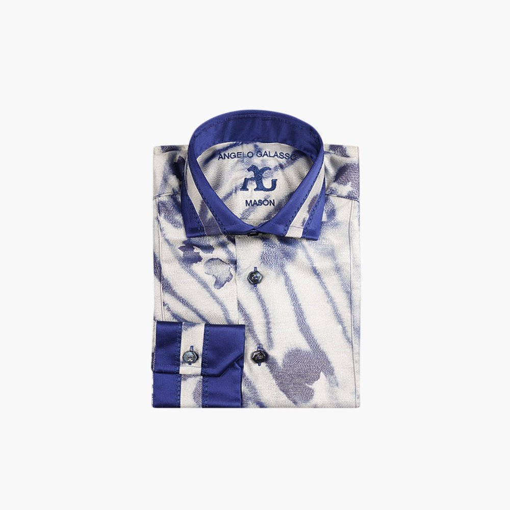 Blue & Gold Silk Blend Printed Shirt
