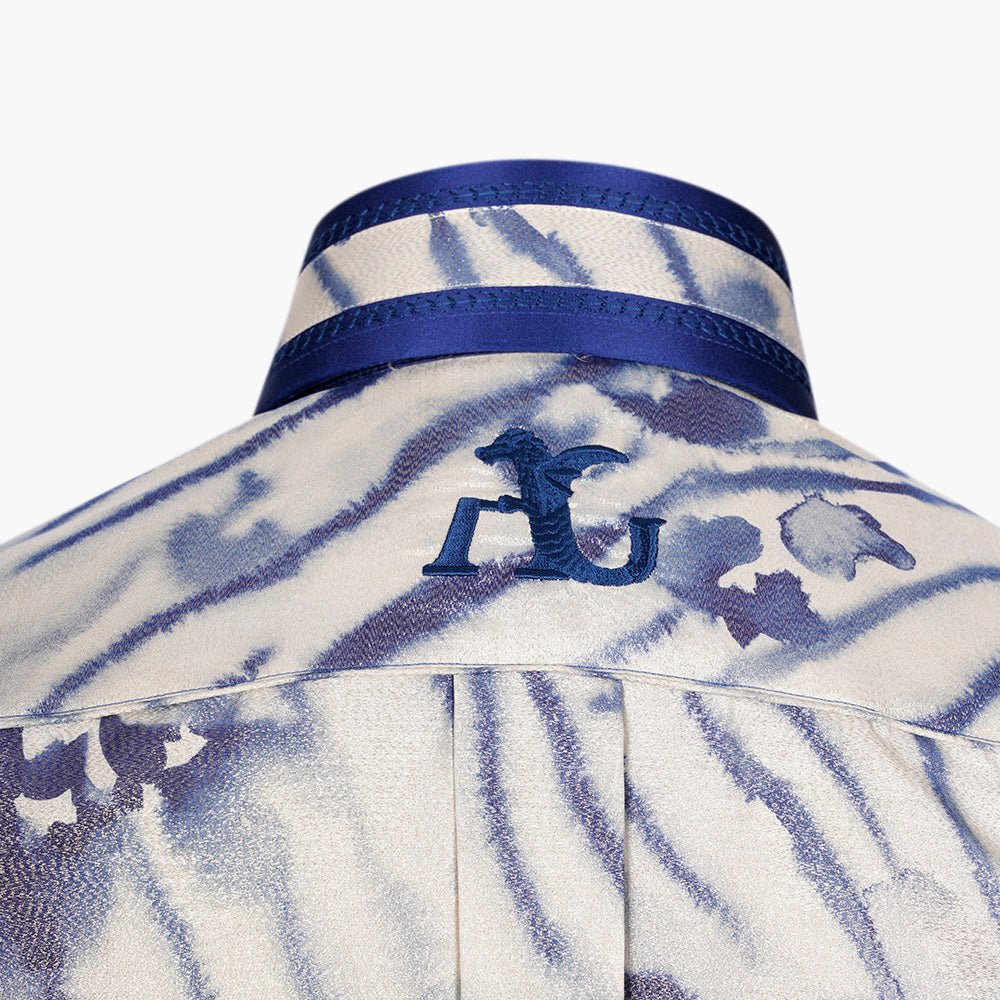 Blue & Gold Silk Blend Printed Shirt