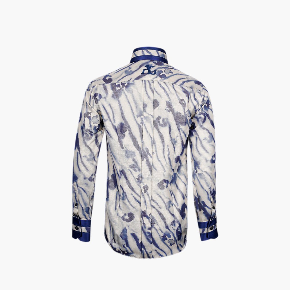 Blue & Gold Silk Blend Printed Shirt