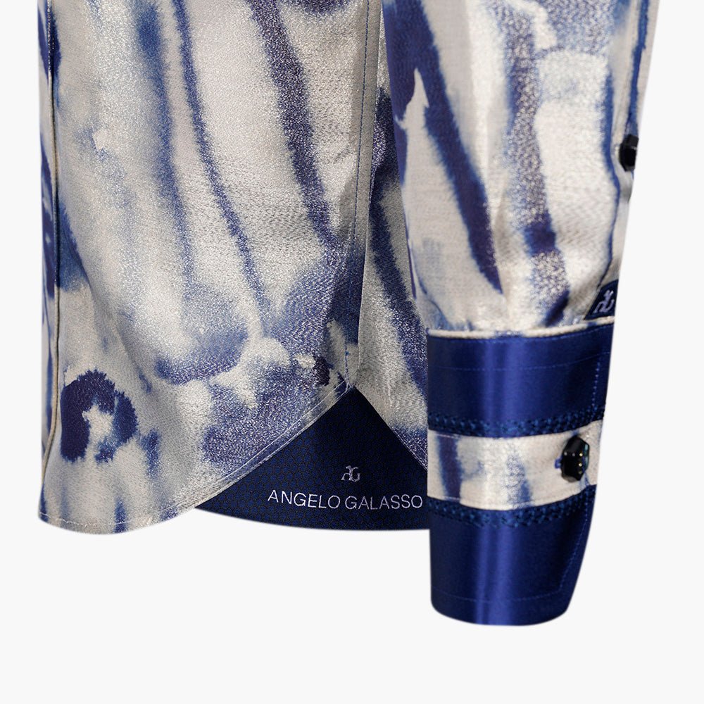 Blue & Gold Silk Blend Printed Shirt