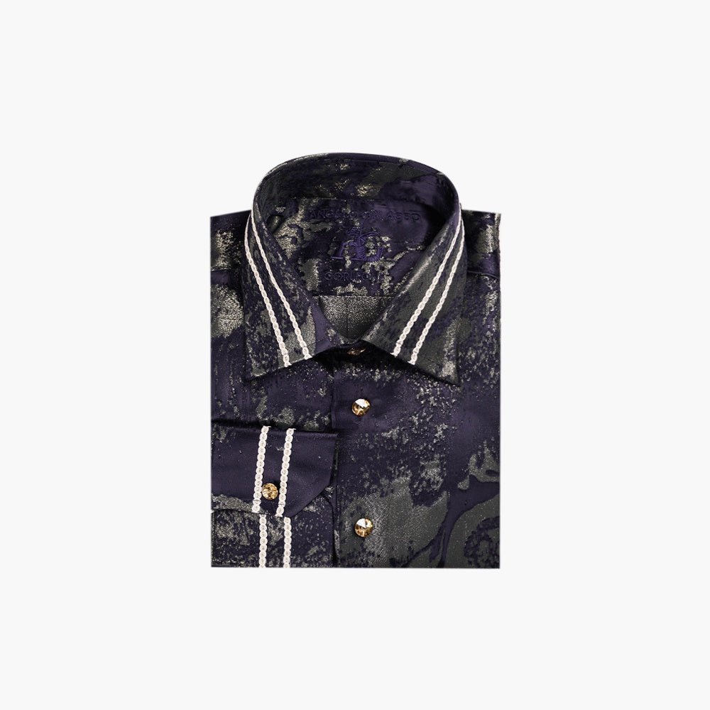 Navy & Gold Lamé Corleone Shirt - Angelo Galasso - Luxury Italian Menswear London