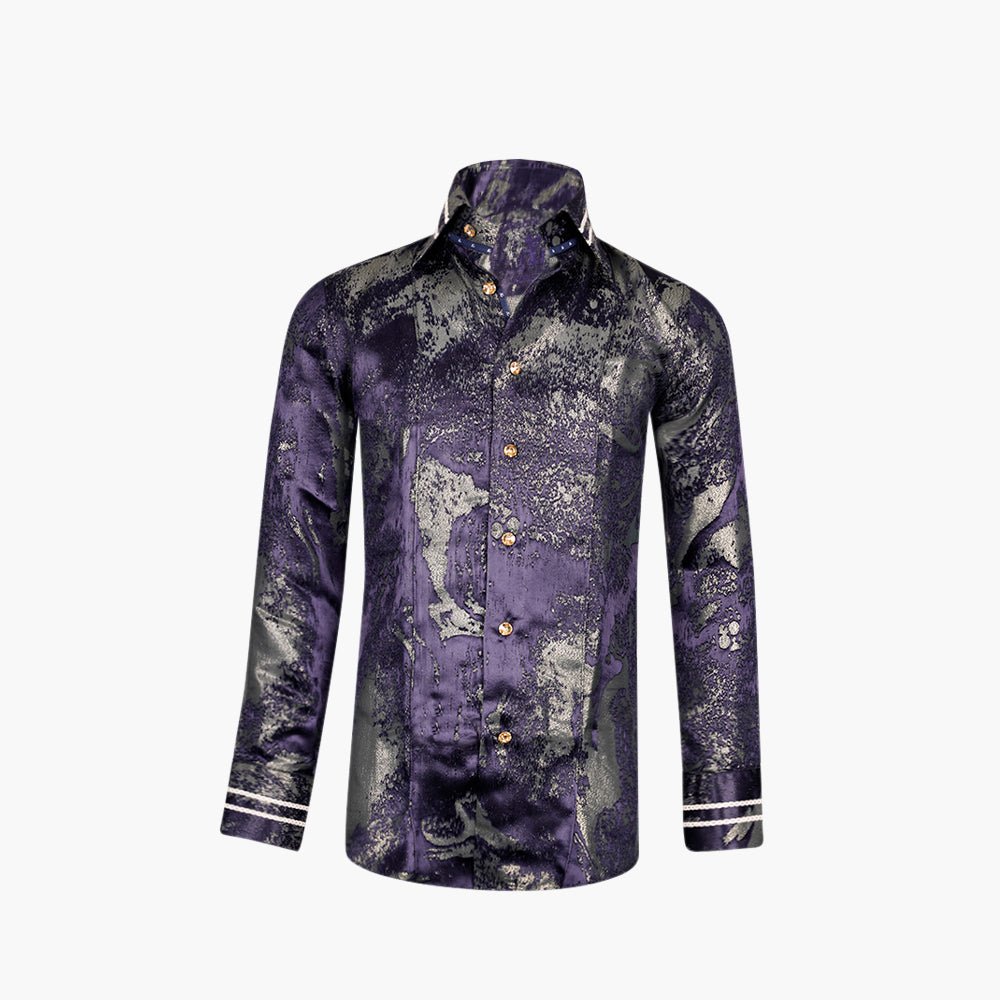 Navy & Gold Lamé Corleone Shirt - Angelo Galasso - Luxury Italian Menswear London