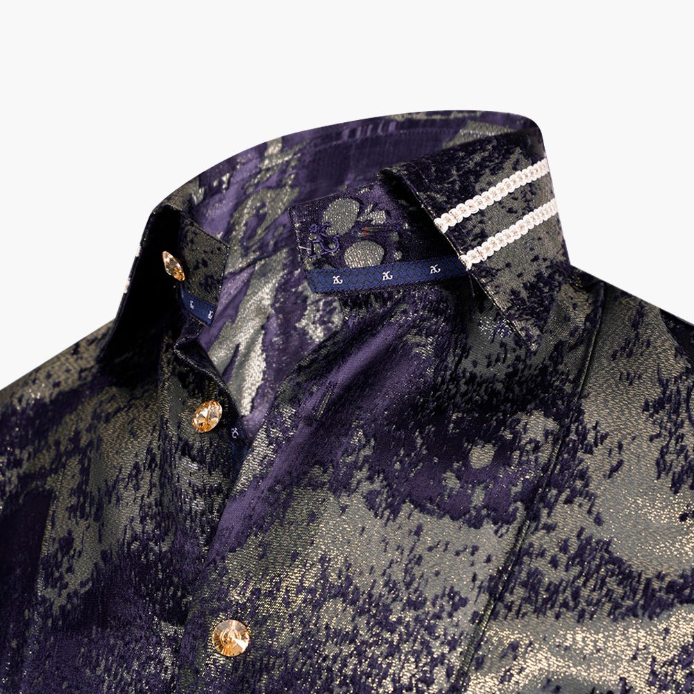 Navy & Gold Lamé Corleone Shirt - Angelo Galasso - Luxury Italian Menswear London