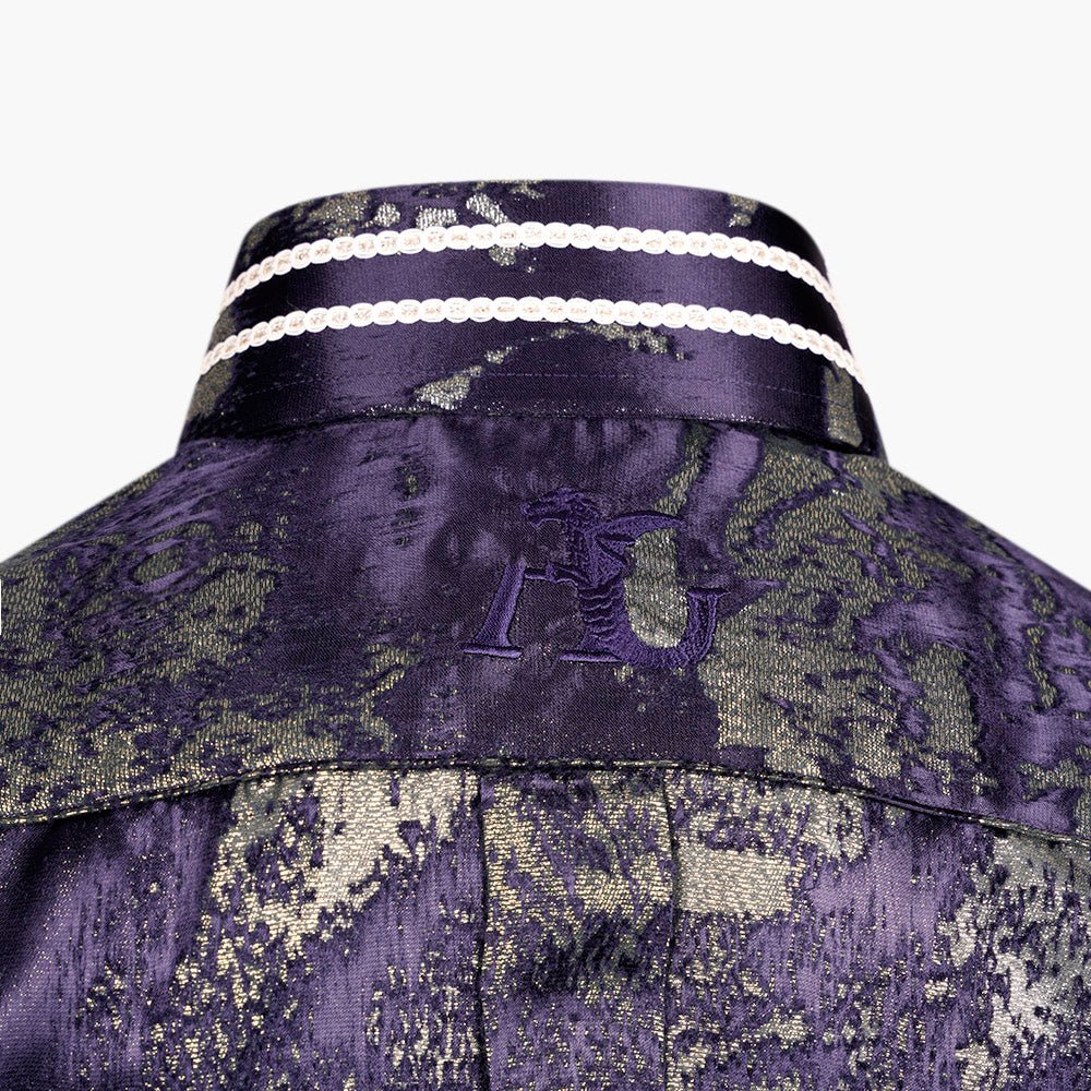 Navy & Gold Lamé Corleone Shirt - Angelo Galasso - Luxury Italian Menswear London