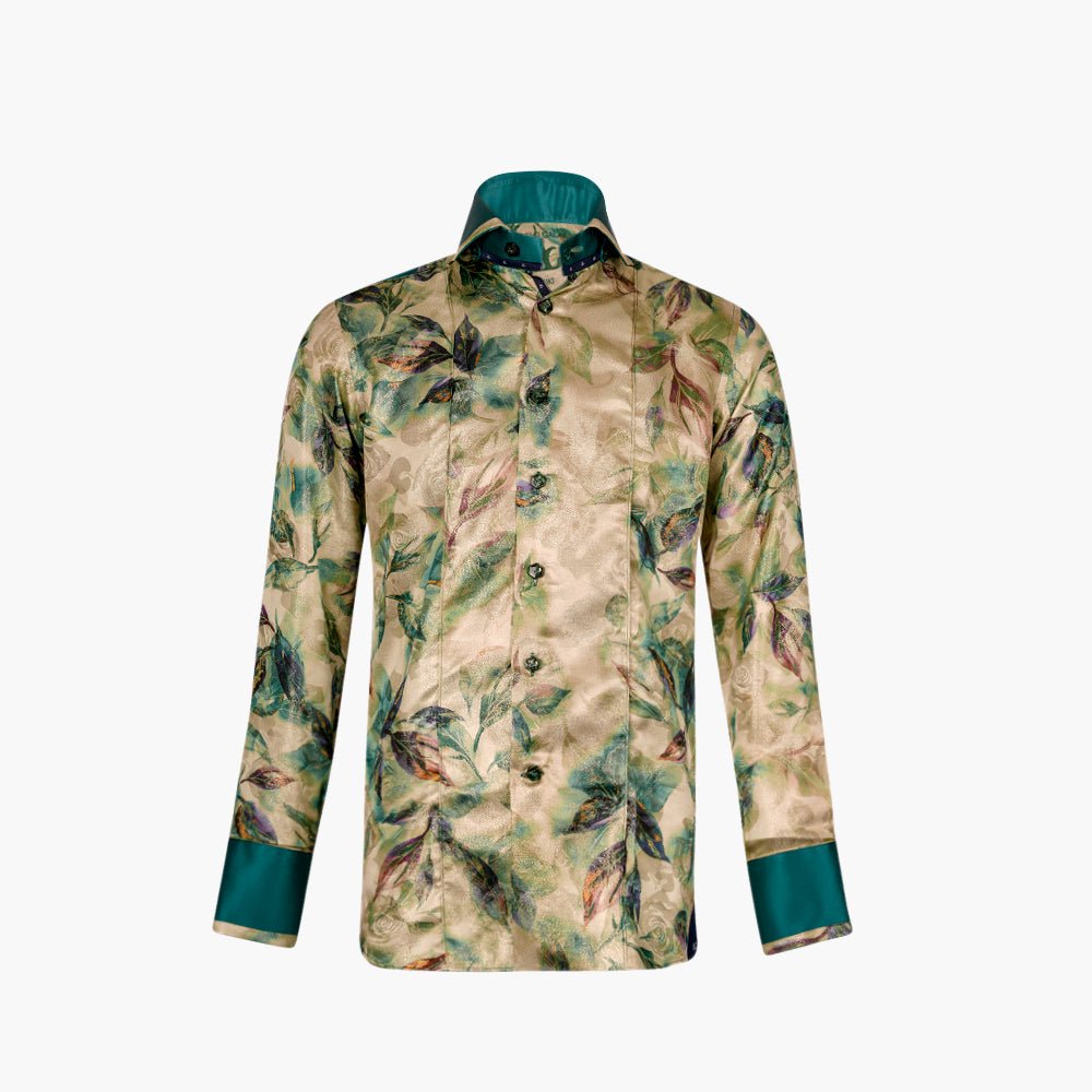 Beige & Green Niki Silk Shirt. - Angelo Galasso - Luxury Italian Menswear London