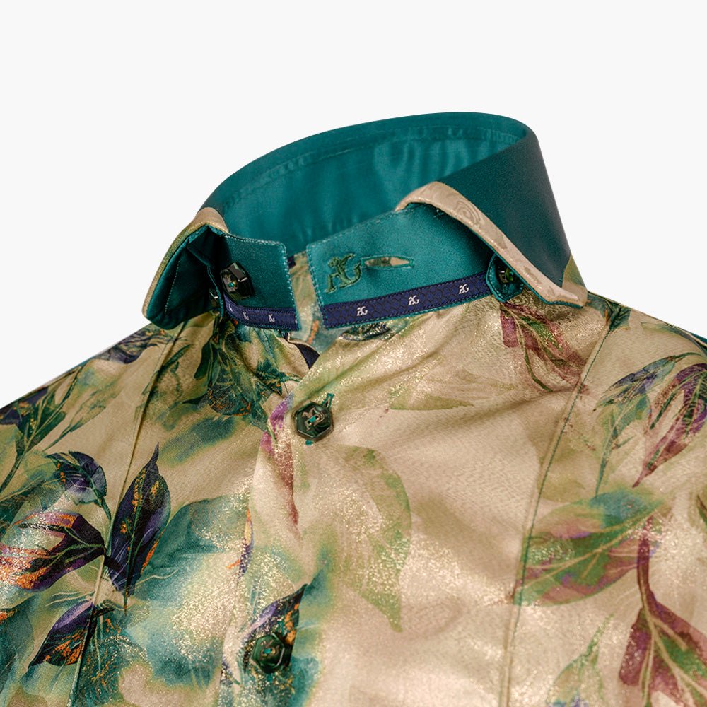 Beige & Green Niki Silk Shirt. - Angelo Galasso - Luxury Italian Menswear London
