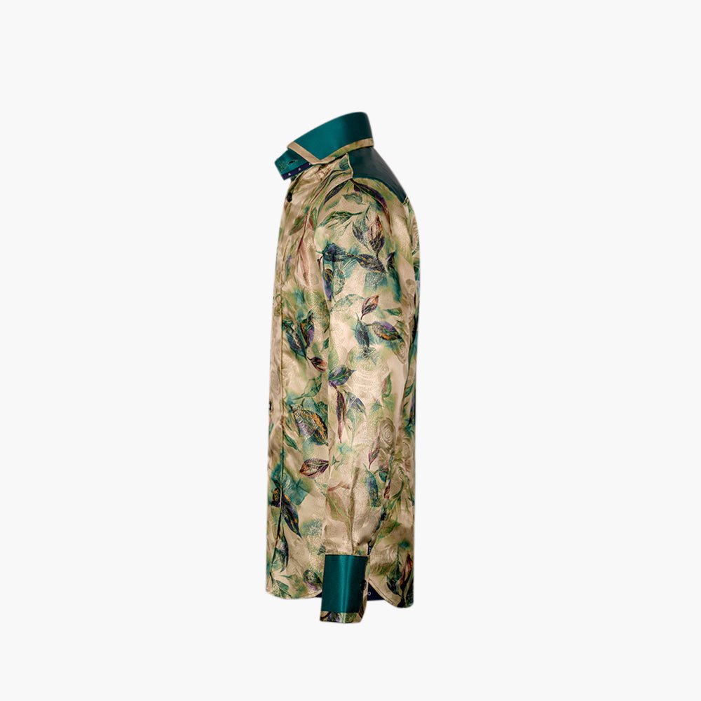 Beige & Green Niki Silk Shirt. - Angelo Galasso - Luxury Italian Menswear London