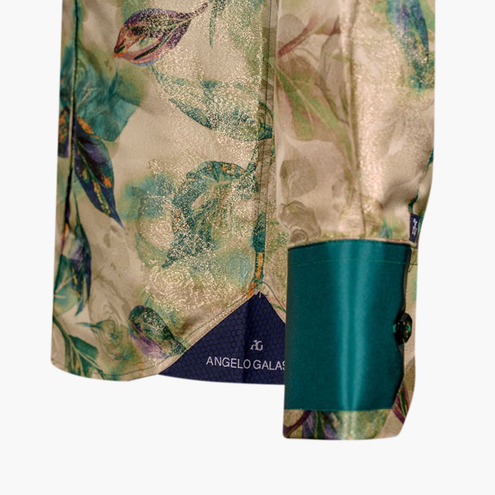 Beige & Green Niki Silk Shirt. - Angelo Galasso - Luxury Italian Menswear London