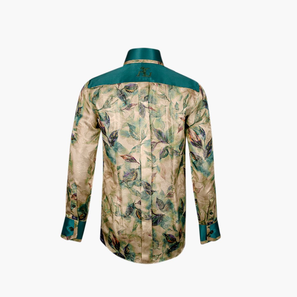 Beige & Green Niki Silk Shirt. - Angelo Galasso - Luxury Italian Menswear London