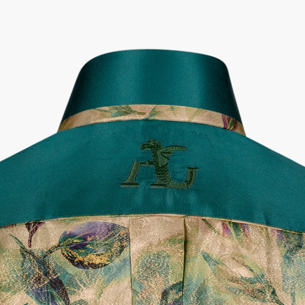 Beige & Green Niki Silk Shirt. - Angelo Galasso - Luxury Italian Menswear London