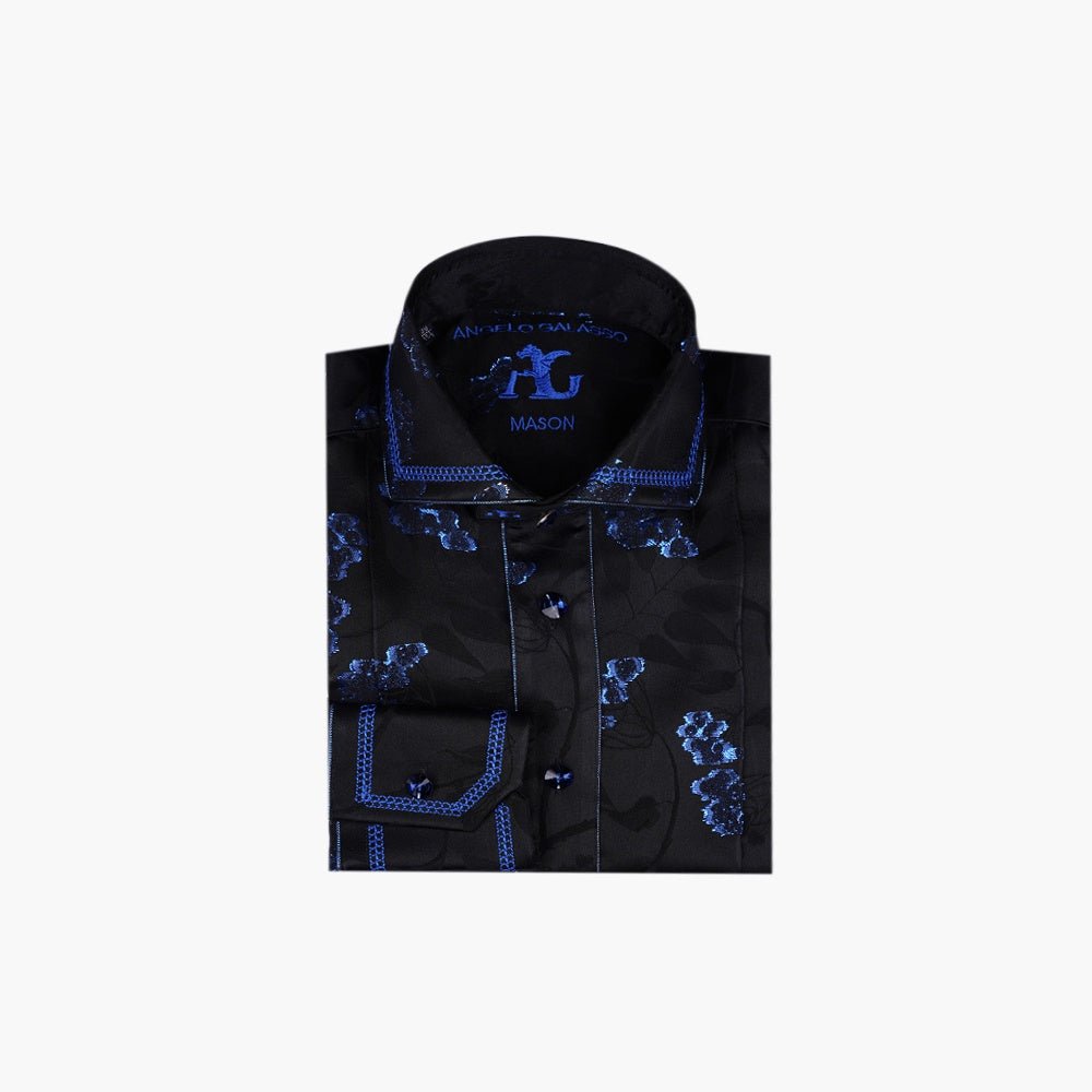 Blue & Black Fil Coupe Mason Shirt - Angelo Galasso - Luxury Italian Menswear London