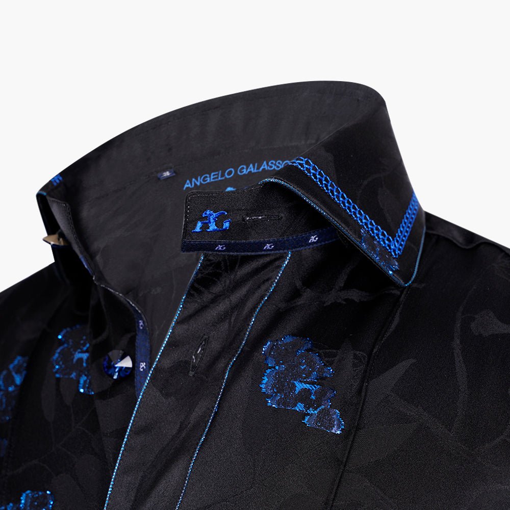 Blue & Black Fil Coupe Mason Shirt - Angelo Galasso - Luxury Italian Menswear London
