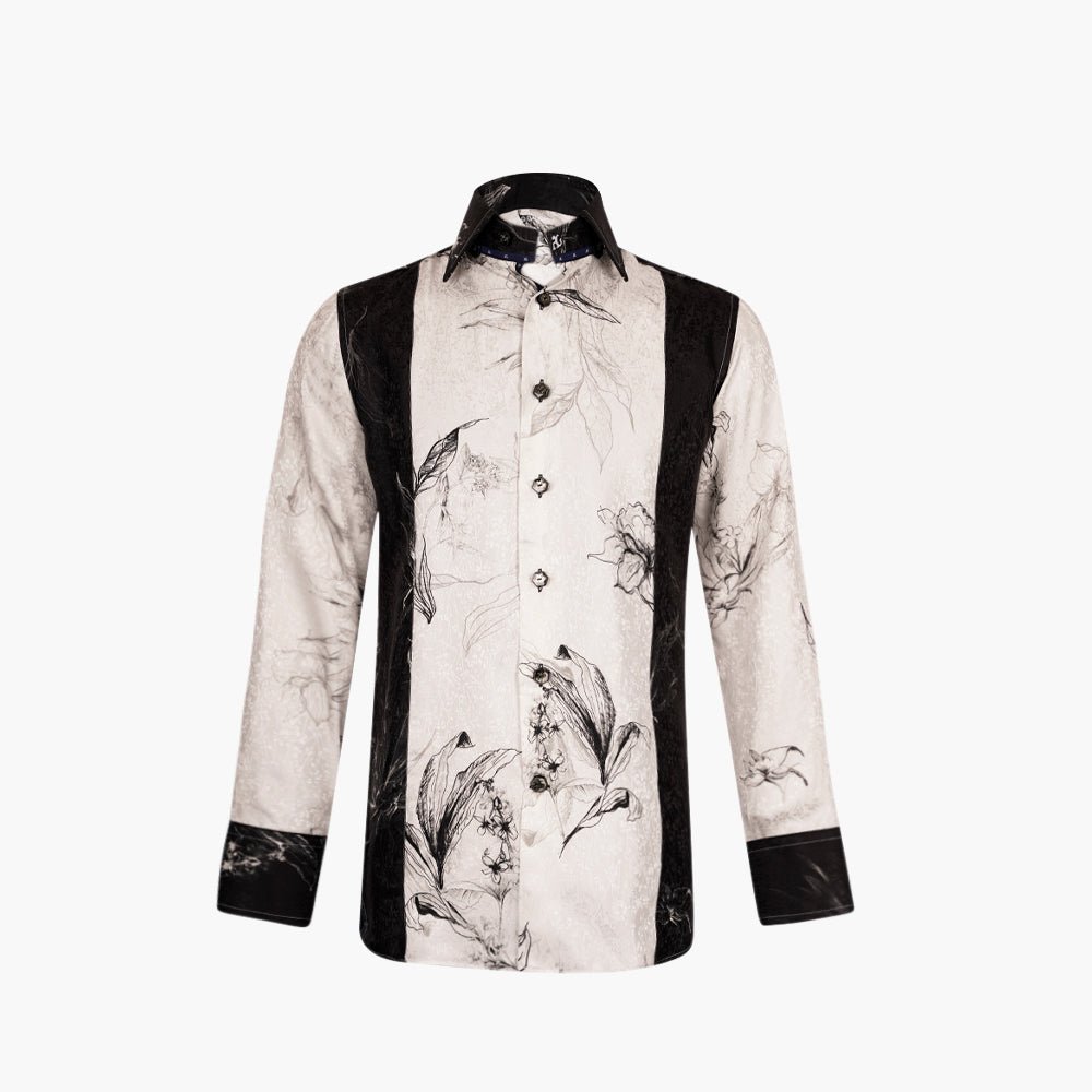 White & Black Floral Silk Corleone Shirt - Angelo Galasso - Luxury Italian Menswear London