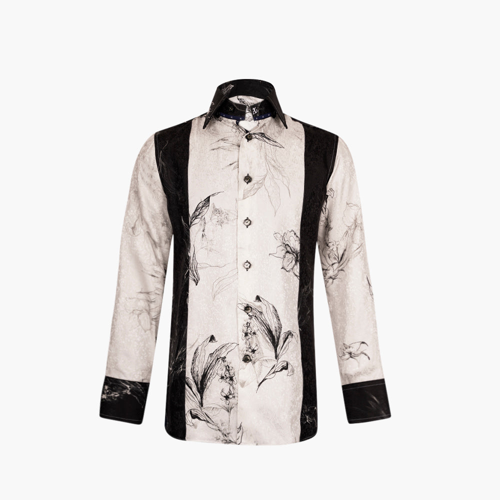 White & Black Floral Silk Corleone Shirt