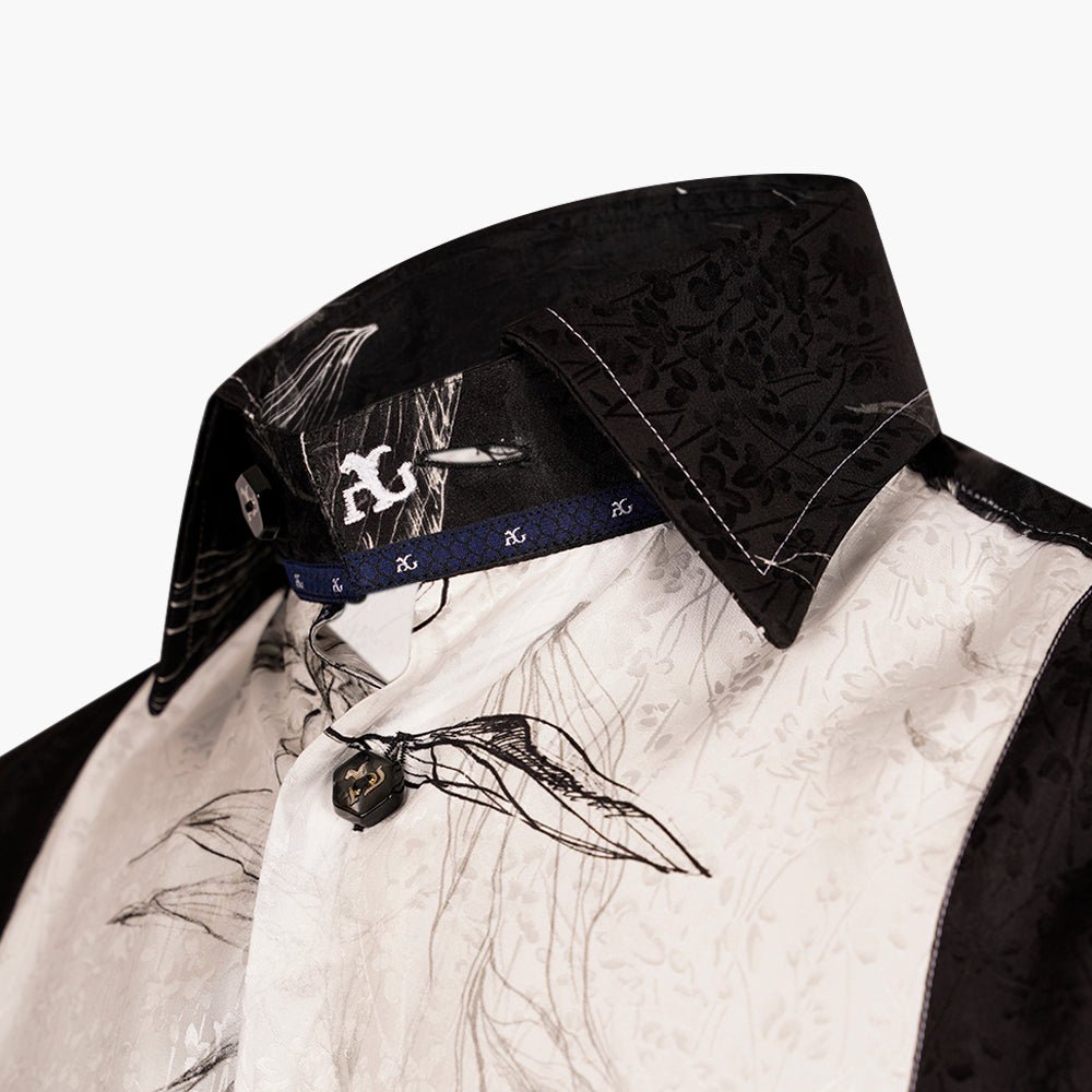 White & Black Floral Silk Corleone Shirt - Angelo Galasso - Luxury Italian Menswear London