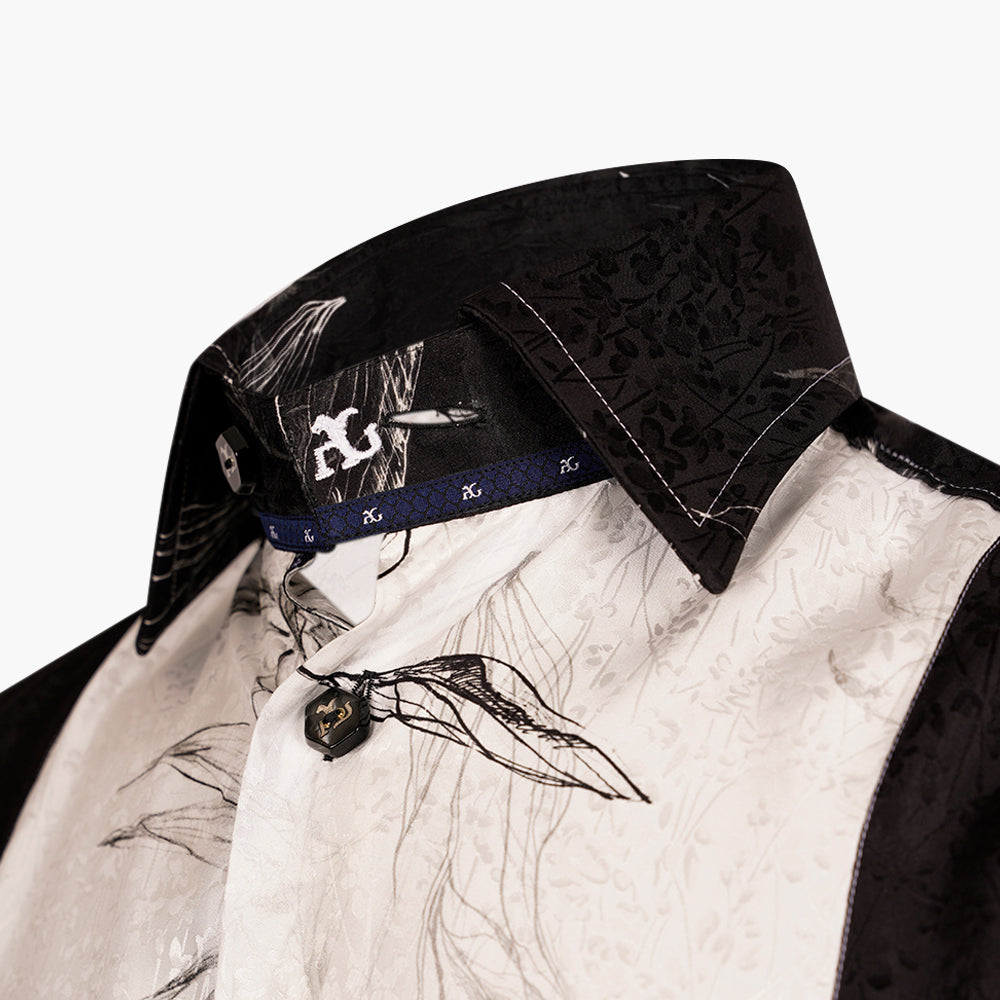 White & Black Floral Silk Corleone Shirt
