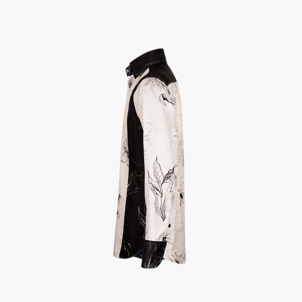 White & Black Floral Silk Corleone Shirt