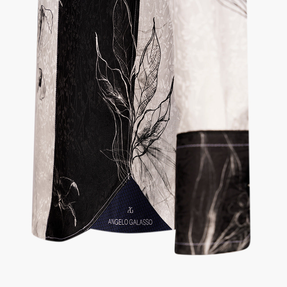White & Black Floral Silk Corleone Shirt