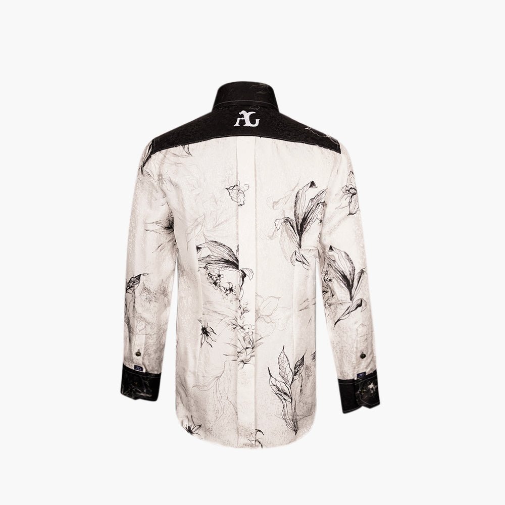 White & Black Floral Silk Corleone Shirt - Angelo Galasso - Luxury Italian Menswear London