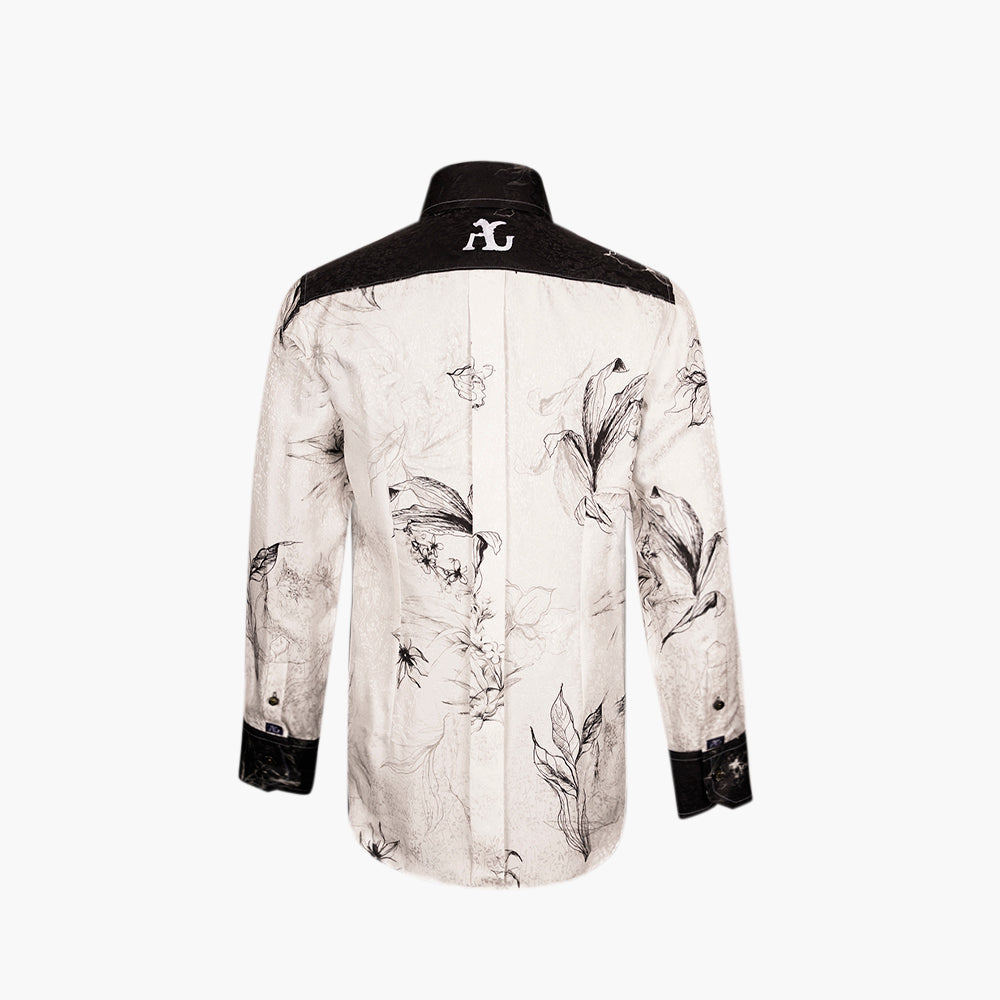 White & Black Floral Silk Corleone Shirt