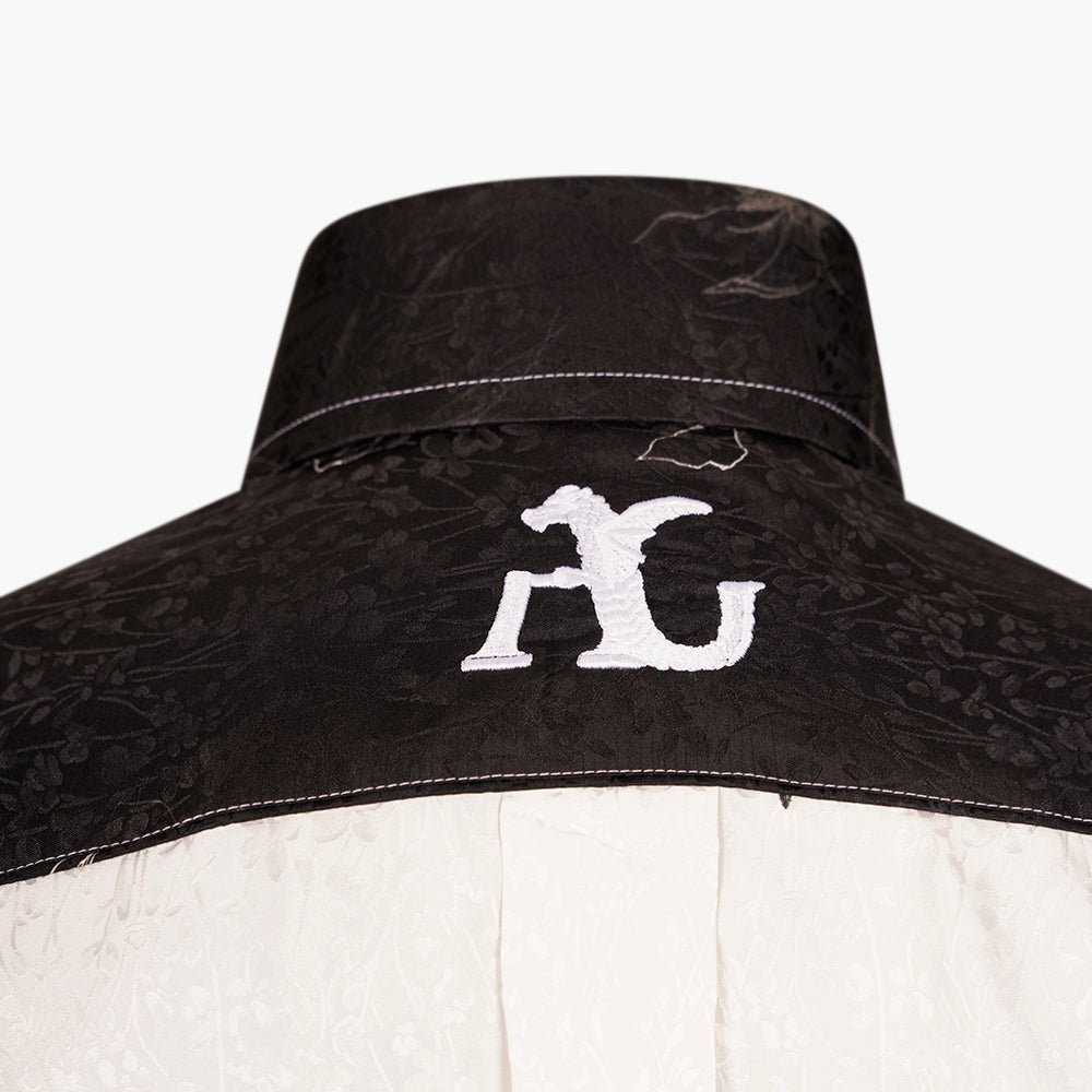 White & Black Floral Silk Corleone Shirt - Angelo Galasso - Luxury Italian Menswear London