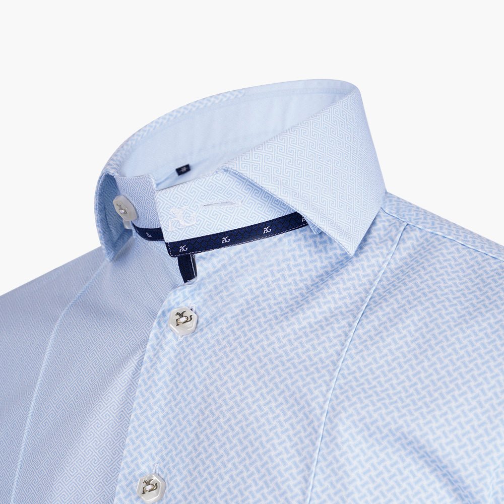 Light Blue Mason Collar Cotton Shirt - Angelo Galasso - Luxury Italian Menswear London