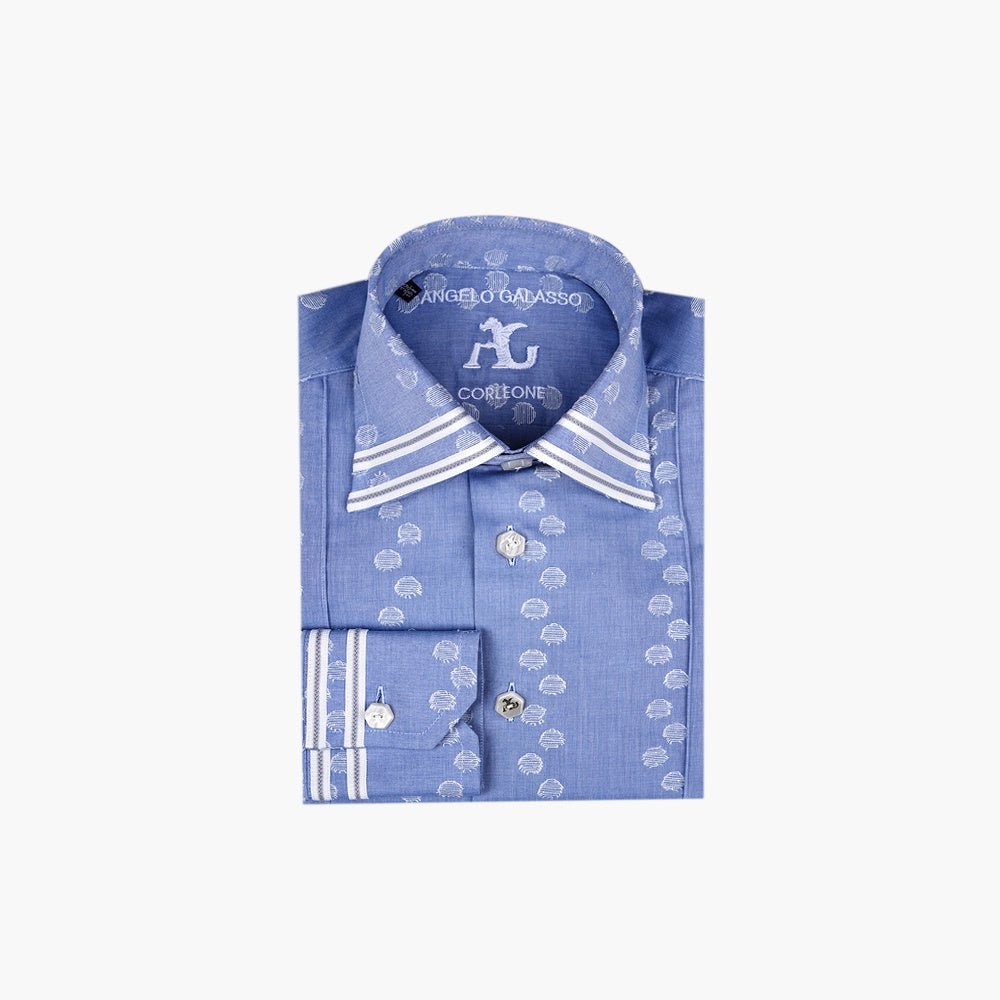 Light Blue Fil Coupe Corleone Shirt - Angelo Galasso - Luxury Italian Menswear London