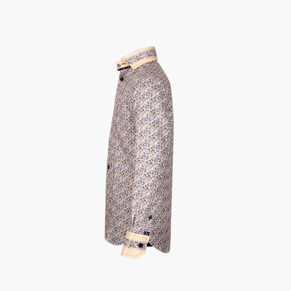Yellow & Beige Geometric Linen Mason Shirt - Angelo Galasso - Luxury Italian Menswear London