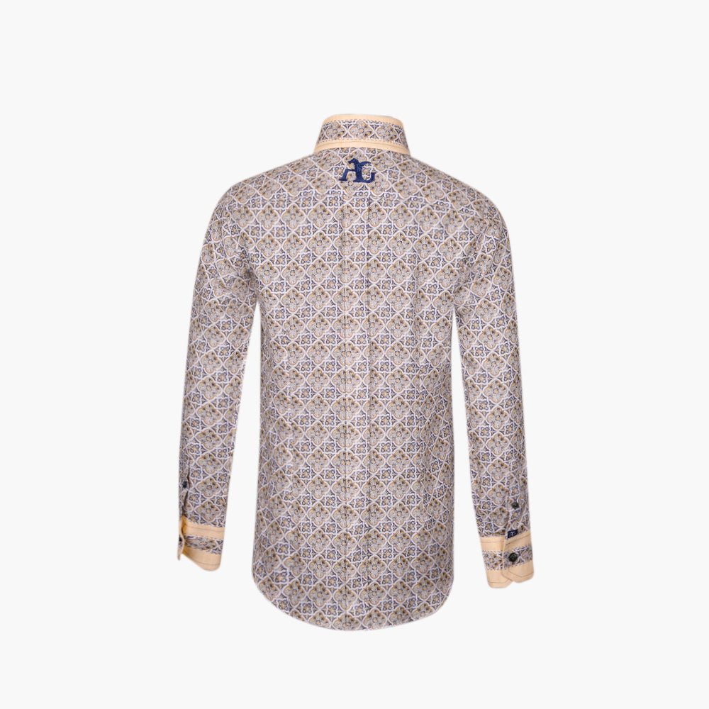Yellow & Beige Geometric Linen Mason Shirt - Angelo Galasso - Luxury Italian Menswear London