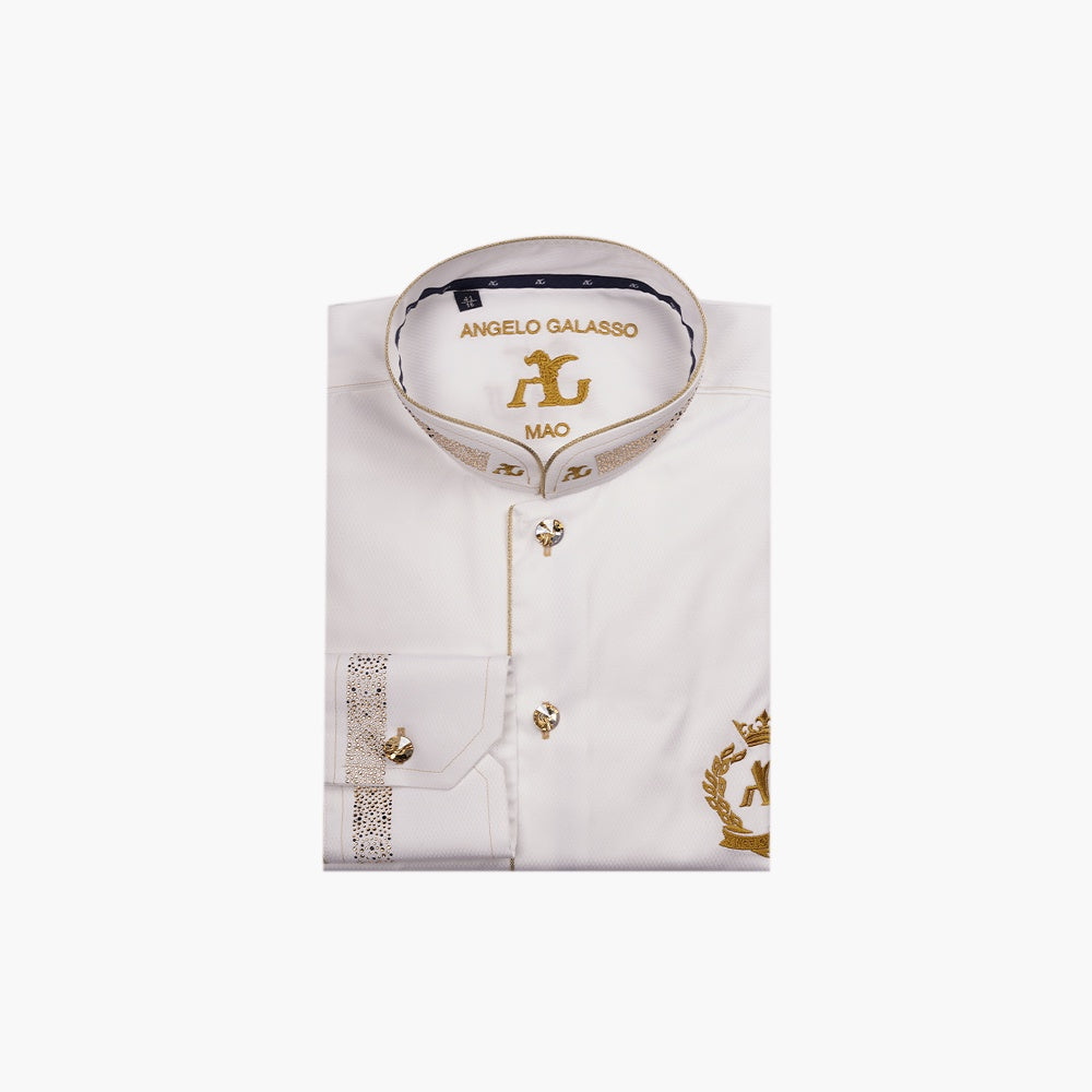 White Crystal Embellished Mao Shirt