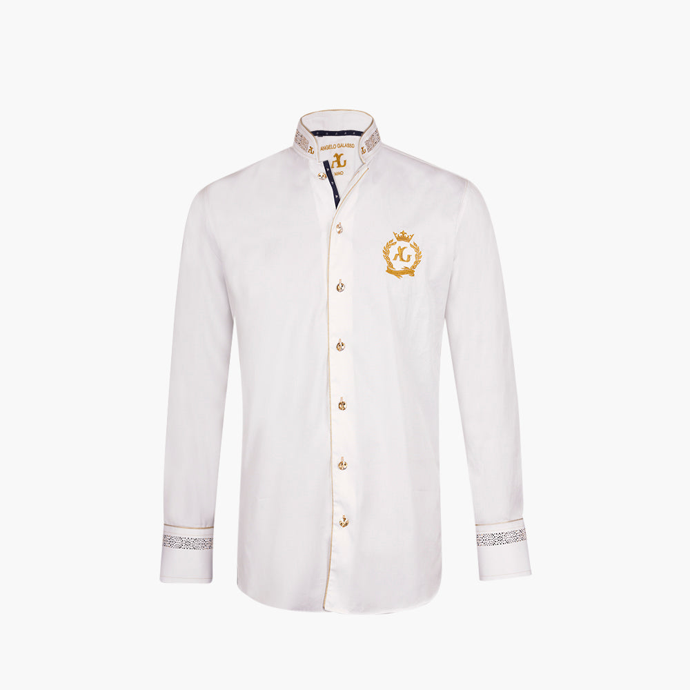 White Crystal Embellished Mao Shirt