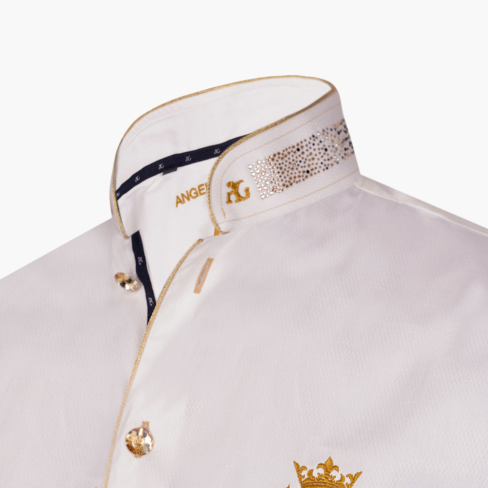 White Crystal Embellished Mao Shirt