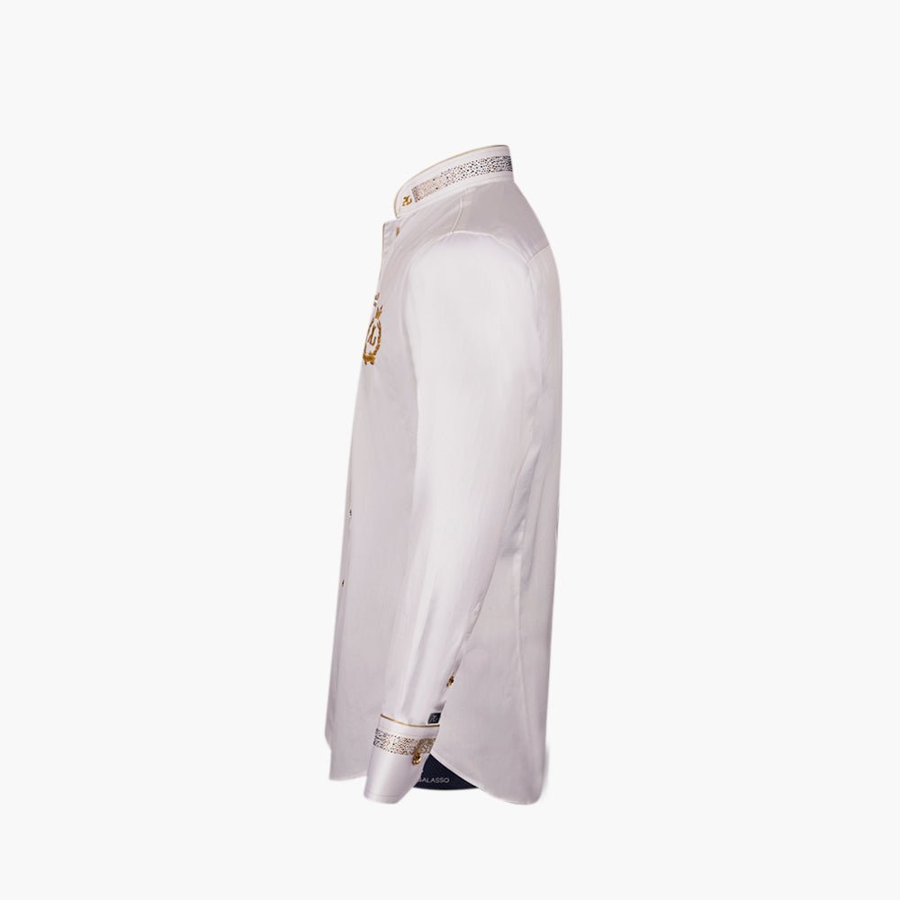 White Crystal Embellished Mao Shirt - Angelo Galasso - Luxury Italian Menswear London