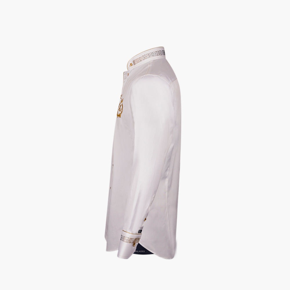 White Crystal Embellished Mao Shirt