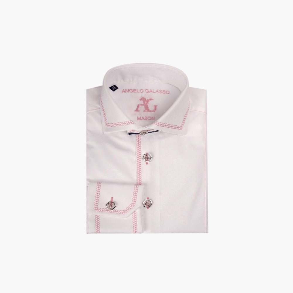 White & Pink Juki Stitch Mason Shirt - Angelo Galasso - Luxury Italian Menswear London