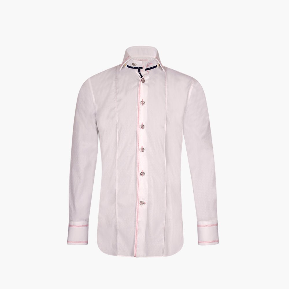 White & Pink Juki Stitch Mason Shirt - Angelo Galasso - Luxury Italian Menswear London