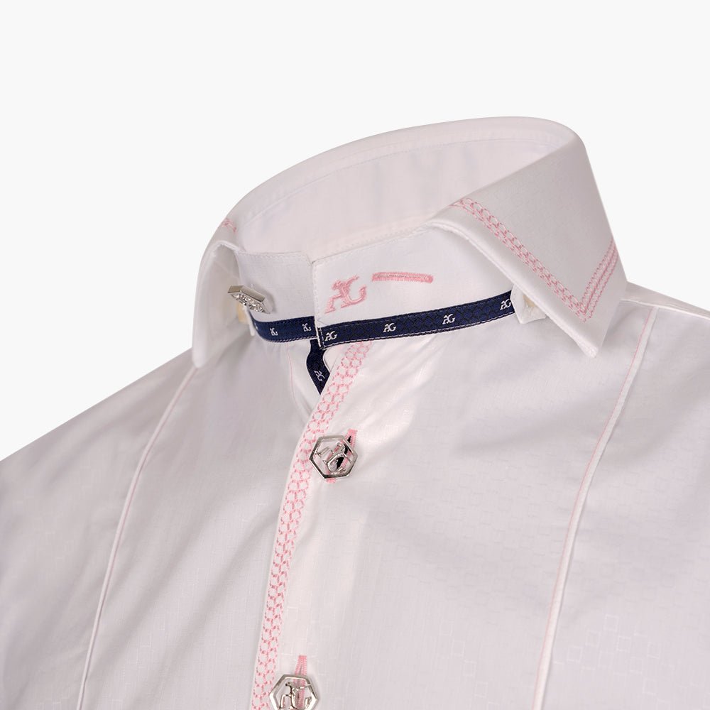 White & Pink Juki Stitch Mason Shirt - Angelo Galasso - Luxury Italian Menswear London