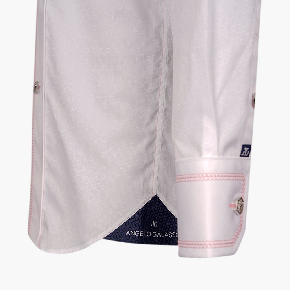 White & Pink Juki Stitch Mason Shirt - Angelo Galasso - Luxury Italian Menswear London