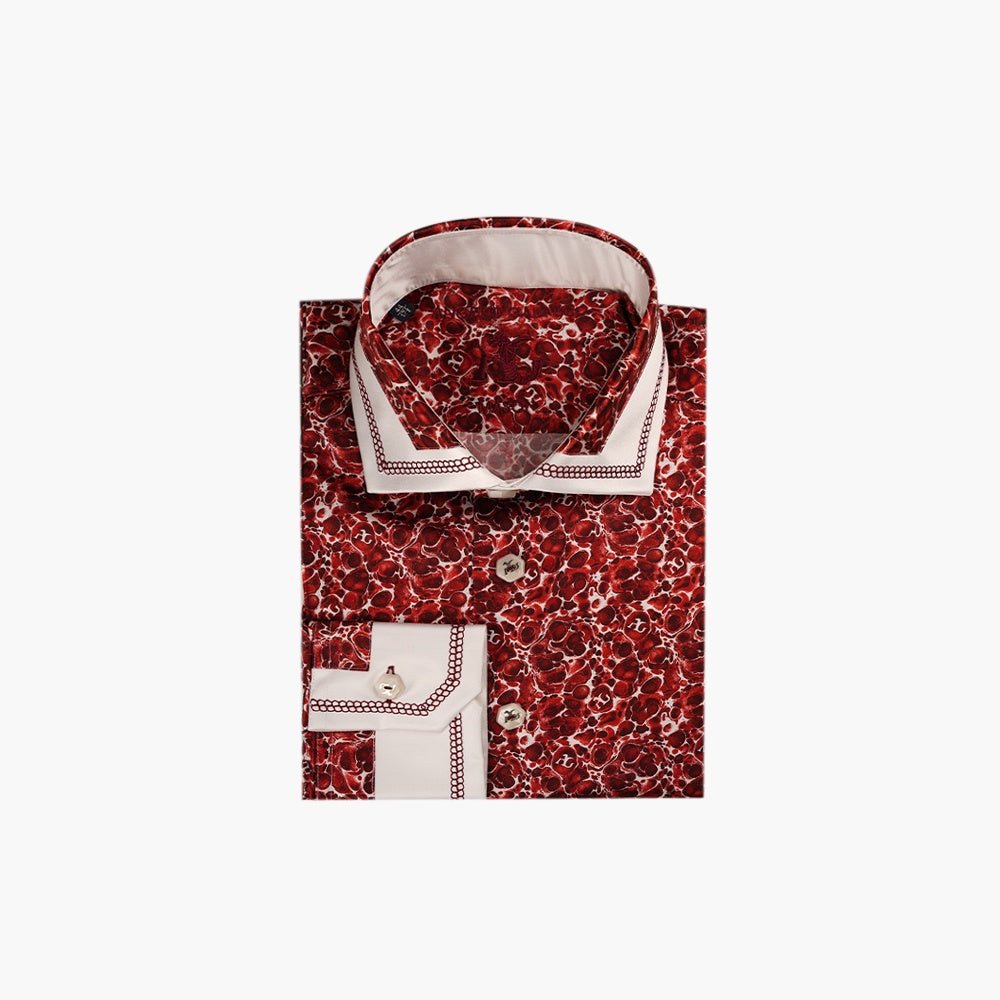 Burgundy & White Malachite AG Custom Print Shirt - Angelo Galasso - Luxury Italian Menswear London