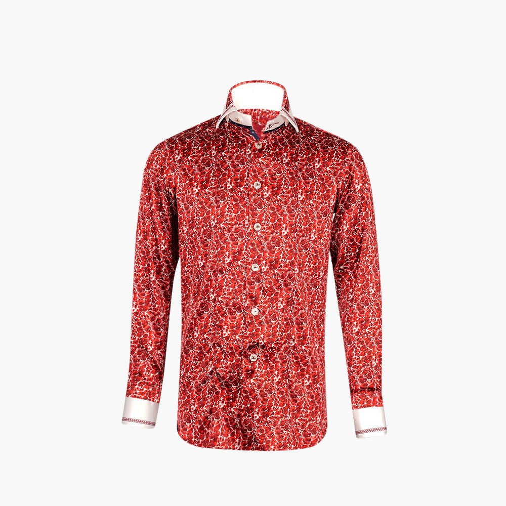 Burgundy & White Malachite AG Custom Print Shirt - Angelo Galasso - Luxury Italian Menswear London