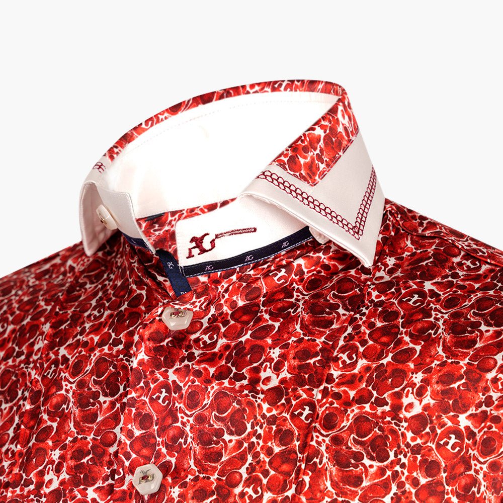 Burgundy & White Malachite AG Custom Print Shirt - Angelo Galasso - Luxury Italian Menswear London