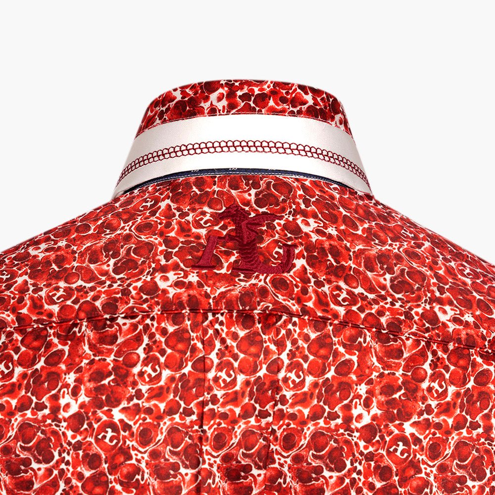 Burgundy & White Malachite AG Custom Print Shirt - Angelo Galasso - Luxury Italian Menswear London