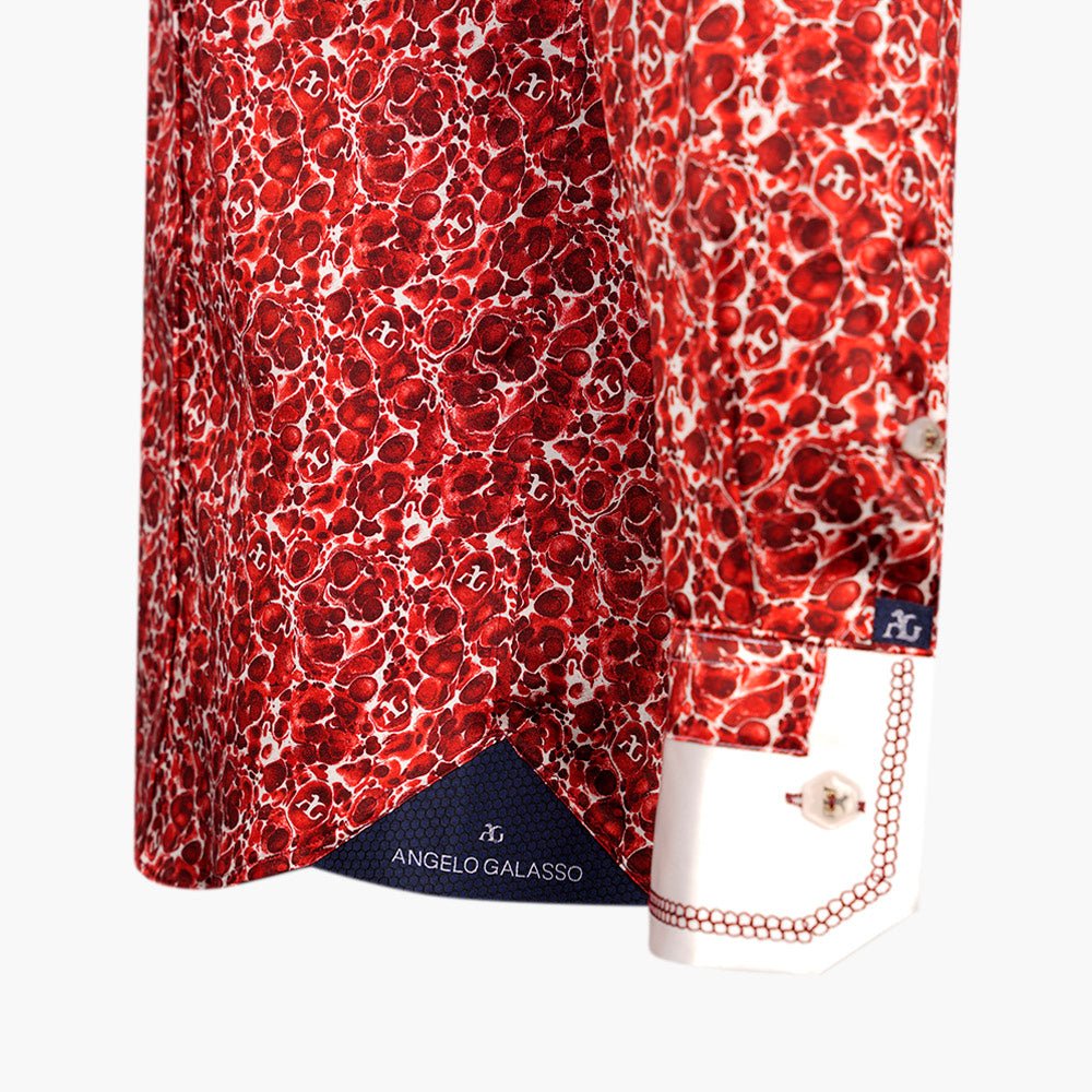 Burgundy & White Malachite AG Custom Print Shirt - Angelo Galasso - Luxury Italian Menswear London