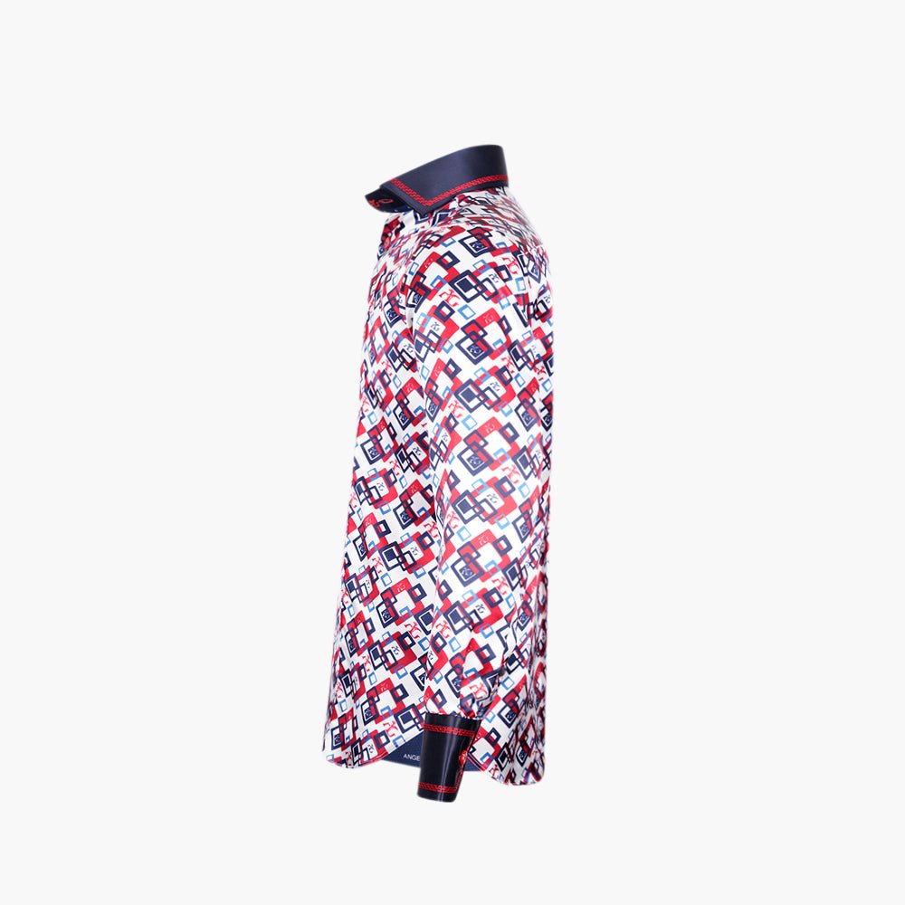 Blue & Red Custom-Printed Silk Mason Shirt - Angelo Galasso - Luxury Italian Menswear London